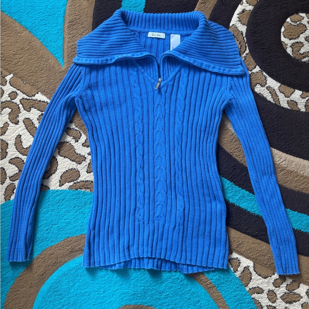 liz & co. Vibrant Blue Cowl Neck Sweater